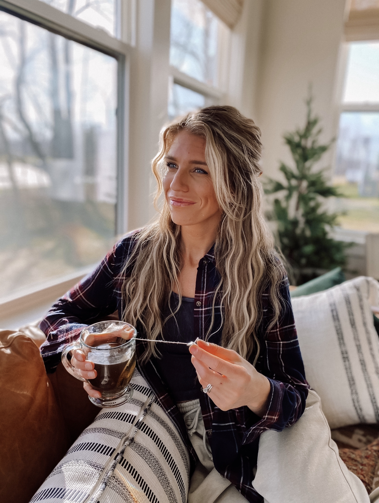 cozy flannel hot tea waved hair
