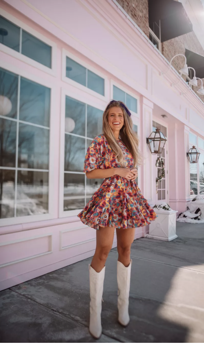 spring floral mini dress white boots